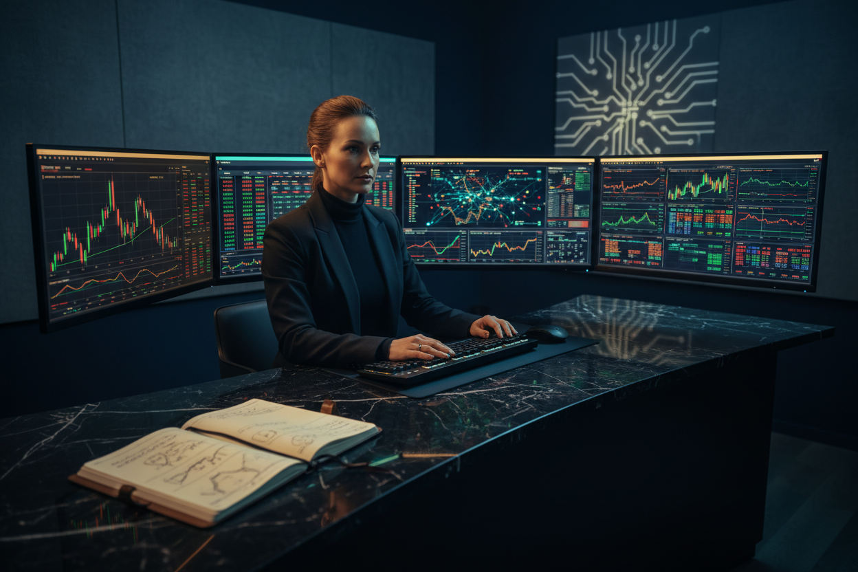 Trader at Desk with AI Journal